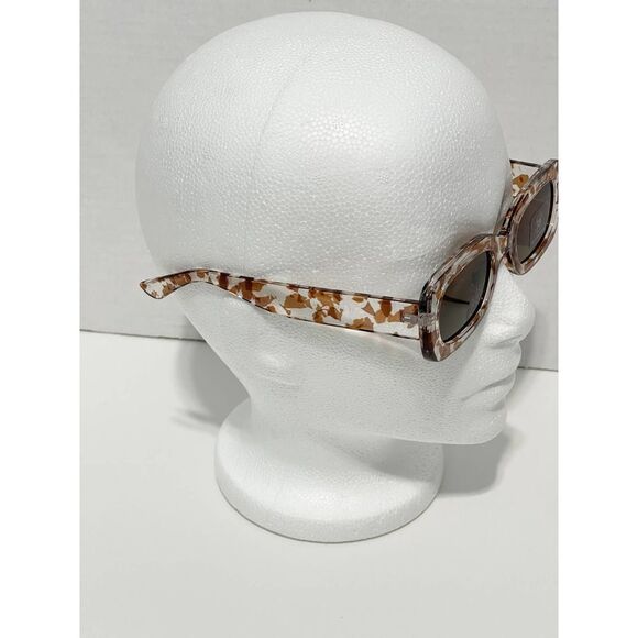 True Craft Small Rectangle Marble Tortoise Shell Printed Sunglasses Clear Brown - Picture 3 of 7